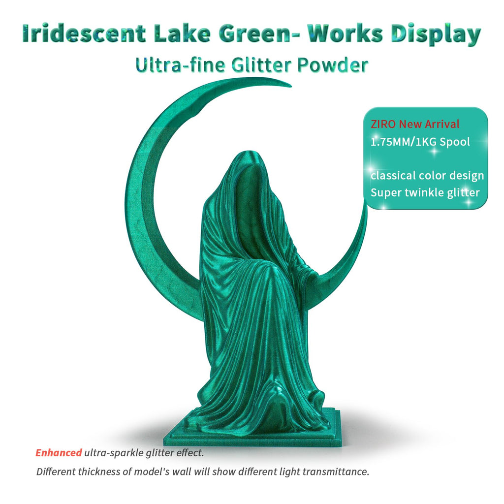 ZIRO PLA Filament 1.75mm, Iridescent PLA Series, Sparkle Glitter with Colorful Base, Twinkling 3D Printing Material,1kg Spool, Dimensional Accuracy +/-0.03mm, Fit Most FDM 3D Printers, Lake Green