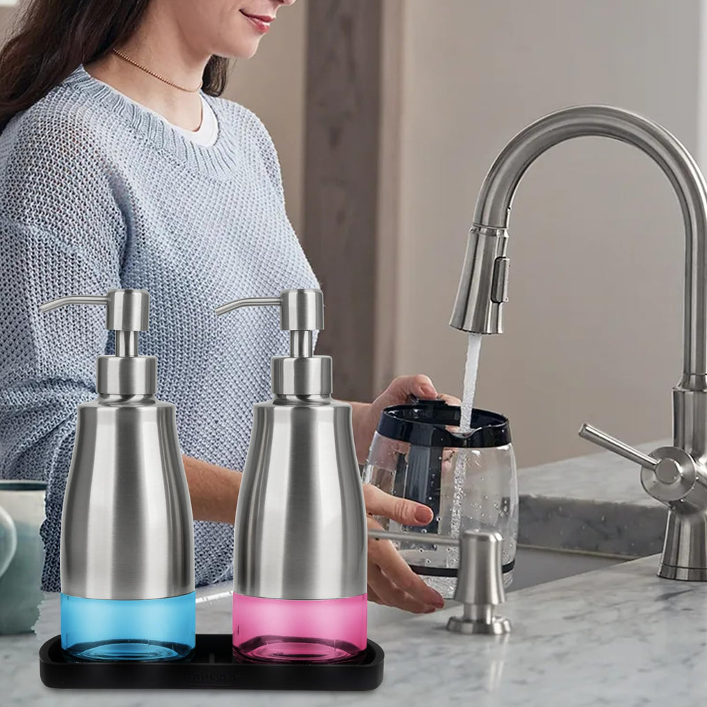 Gaussra Kitchen Soap Dispenser with Silicone Tray & Stickers 11 OZ / 320 ML