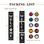 Perfnique Welcome sign for front porch standing, 47 x 7.9 Inch Wooden Leaner Sign with 10 Interchangeable Designed Icons, Seasonal Decor for Spring Easter Fall Christmas(Black)
