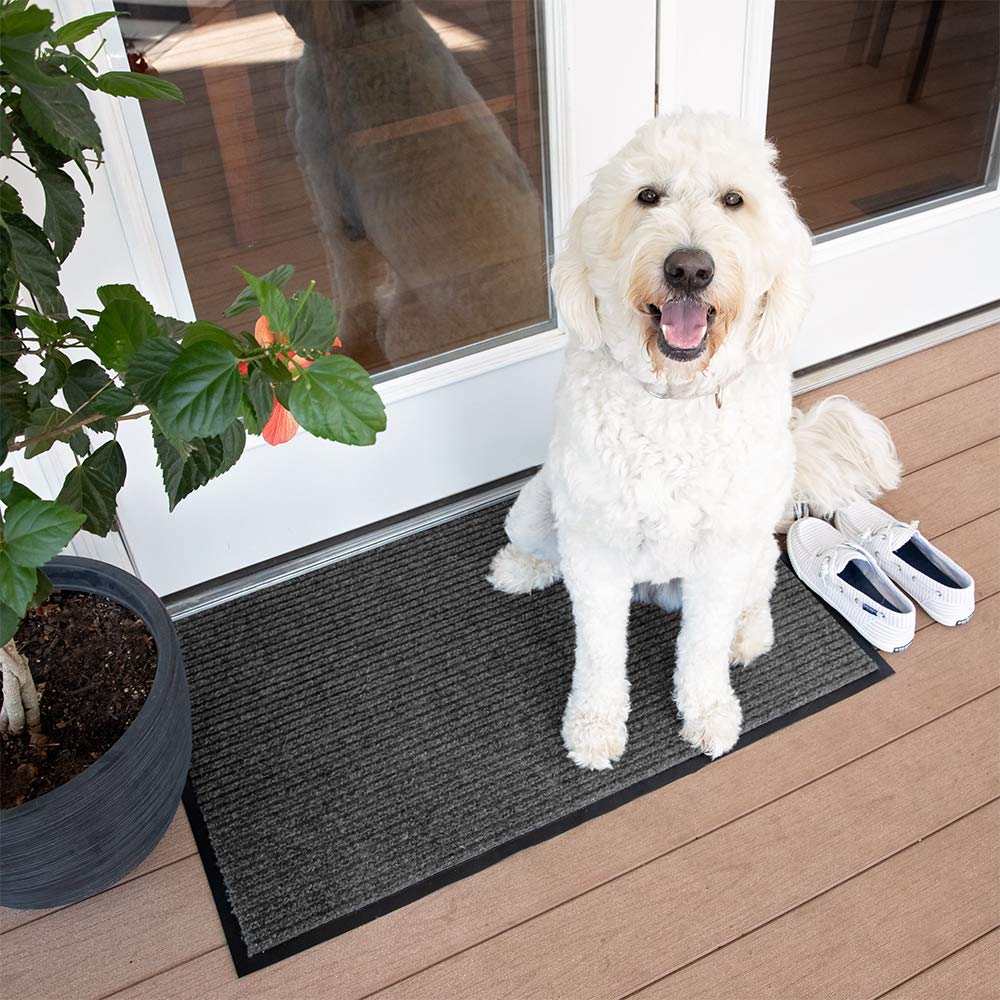 Notrax 109 Industrial Door Mat, 2' x 3' Small Entrance Mat, Heavy Duty Commercial Rug for Businesses, Welcome Lobbies, Garage, and Mudroom, Made in the USA, Charcoal Black, Brush Step 109S0023CH