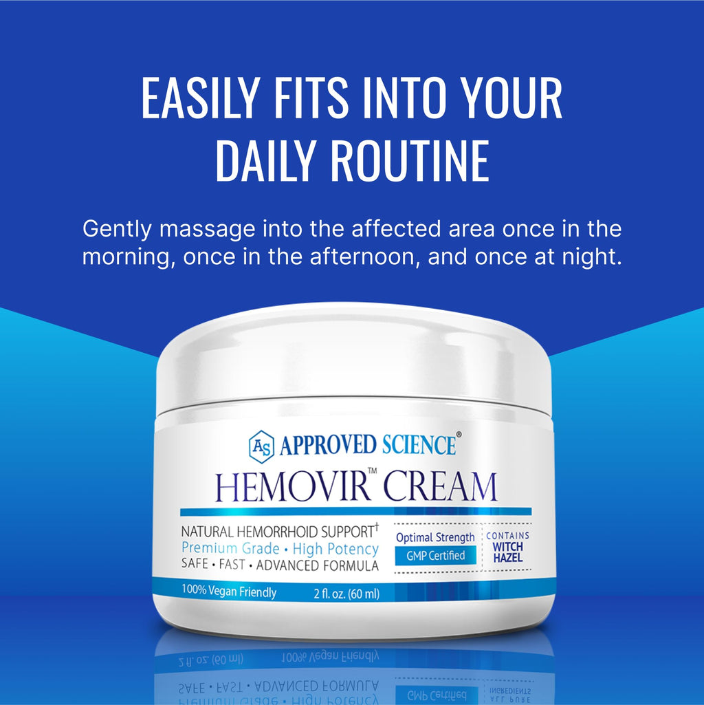 Approved Science Hemovir Cream - Hemorrhoid Support - 2 Fl Oz - Stops Itching and Optimizes Blood Flow - Restores Damaged Skin Tissue - Non GMO - Made in The USA