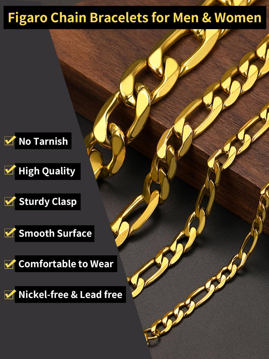 Gold Figaro Bracelet Men&Women Bracelet 6mm 8.3/'' Golden Wrist Chain Bracelet Gift