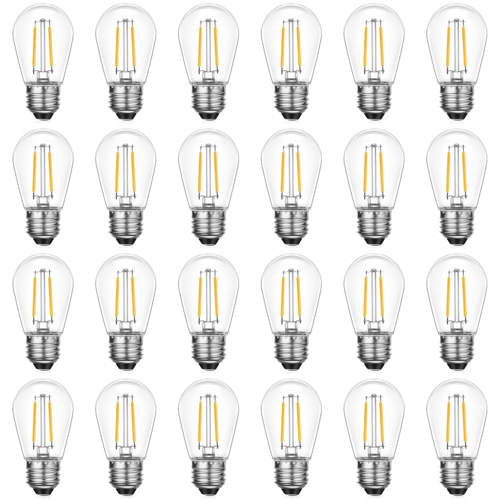 VISTERLITE 24 Pack Dimmable Shatterproof S14 LED Replacement Outdoor String Light Bulbs, 2200K 2W Plastic LED E26 Medium Screw Base Edison Bulbs Equivalent to 11-25 watt