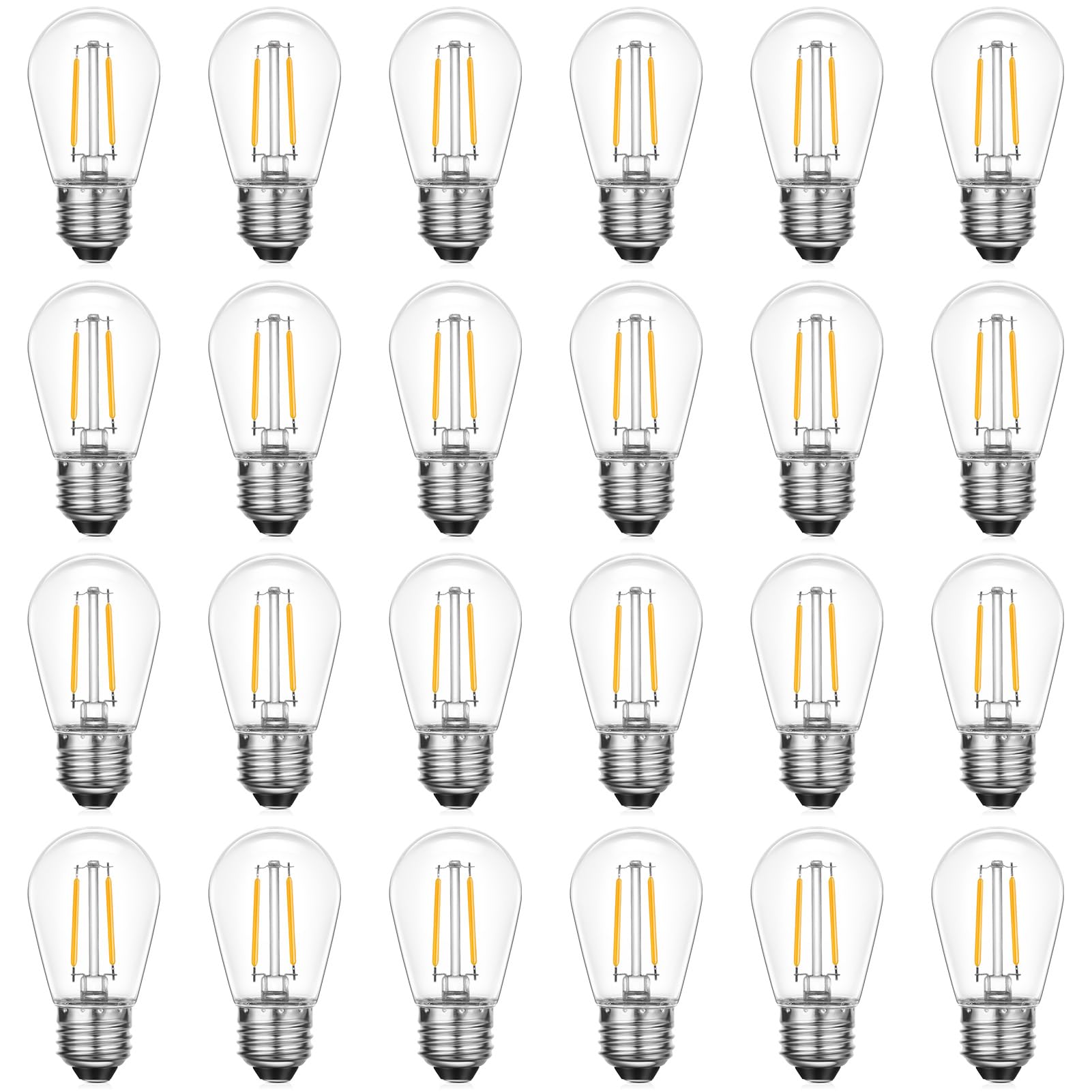 VISTERLITE 24 Pack Dimmable Shatterproof S14 LED Replacement Outdoor String Light Bulbs, 2200K 2W Plastic LED E26 Medium Screw Base Edison Bulbs Equivalent to 11-25 watt