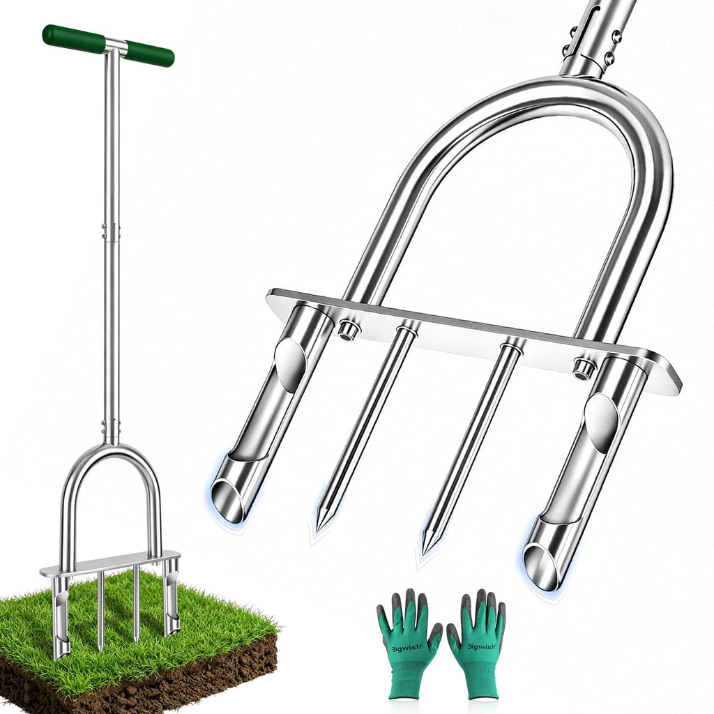 Bigwish Manual Lawn Core Aerator Tool, Stainless Steel Plug Aerator
