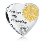 925 Sterling Silver Sunflower Charms Fit Pandora Charms Bracelet Forever In My Heart Fit Wife Mother's Day Christmas Birthday Gift