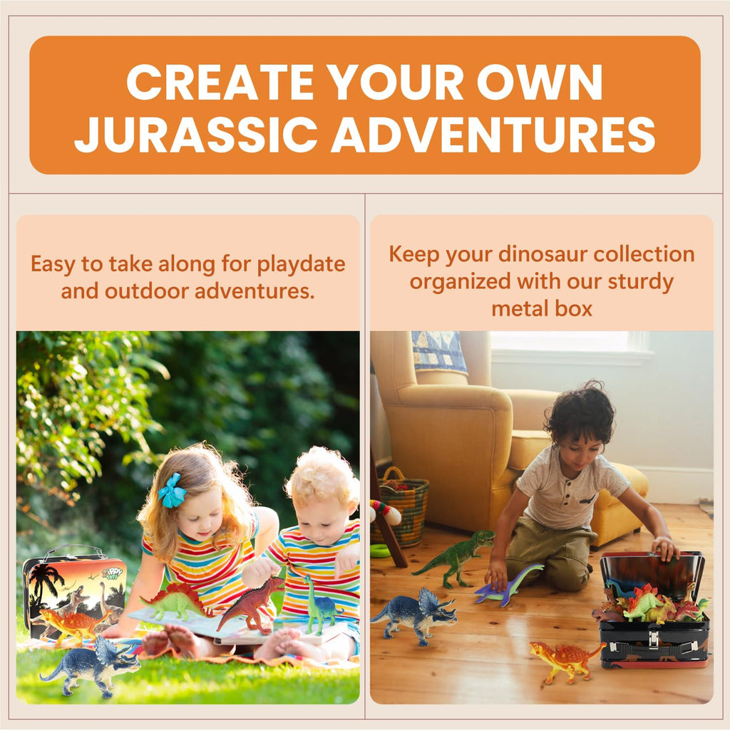 Zippytots Dinosaur Toys for Kids 3-5 5-7 - 14 Realistic Plastic Dinosaur Figures Set with Storage Box & Learning Booklet - Educational Dino Figure Toys for Boys Girls Toddlers