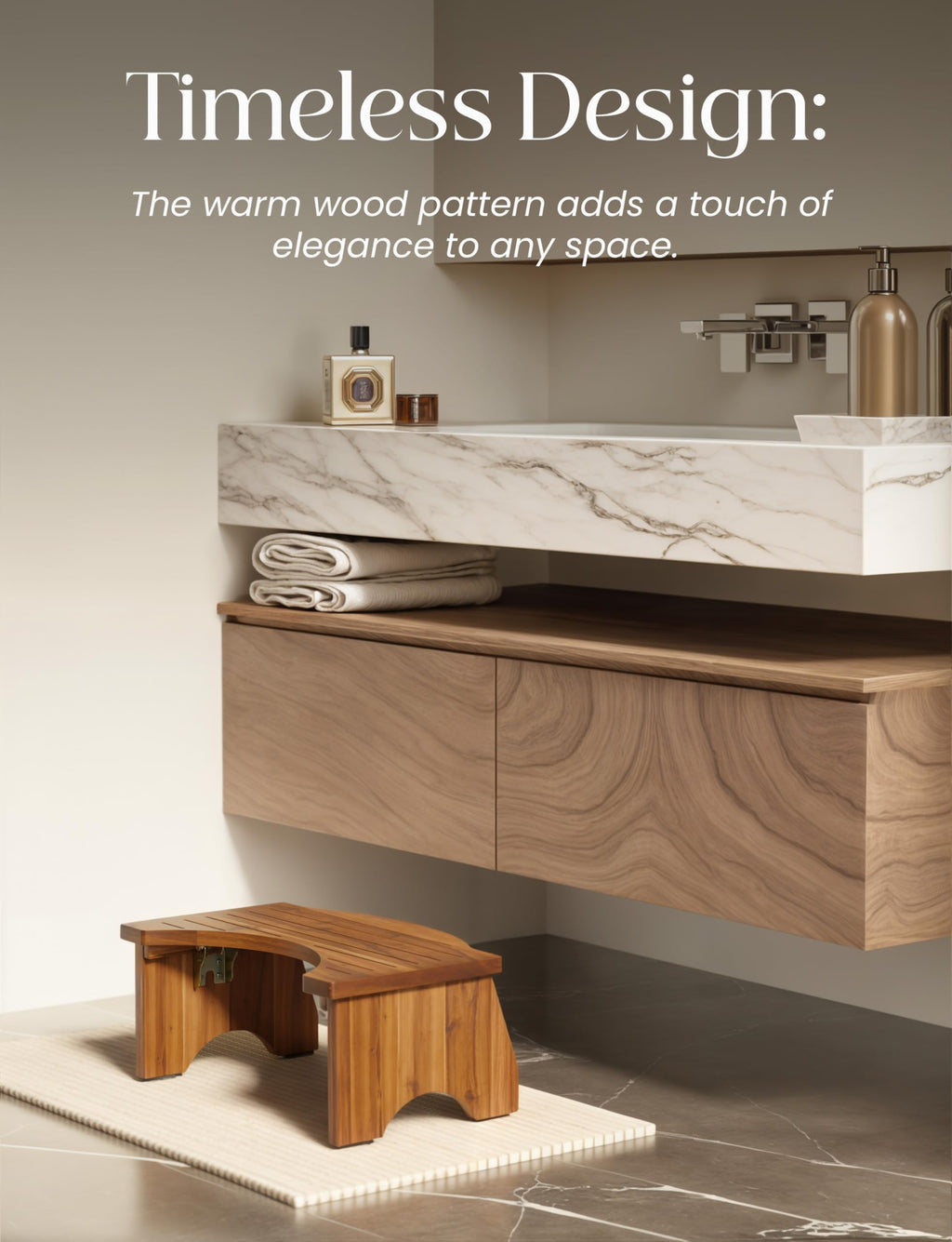 TINAMO Acacia Wood Foldable Toilet Stool for Bathroom Adults - 7.2" Poop Stool for Kids - Pooping Stool Squat with Anti Slip Layer - Bathroom Stools for Sitting/Travel (Acacia, 7.2" Height)