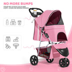 Magshion 3-Wheel Pet Stroller, Foldable Travel Jogger for Small & Medium Dogs & Cats (Up to 33lbs), Lightweight Carrier with Breathable Mesh Cover, Cup Holder & Storage Basket, Pink