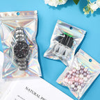 EgticLive 100 Pack Resealable Holographic Bags for Small Business, Iridescent Mylar Bags with Clear Front Smell Proof Foil Packing Pouches for Multipurpose Storage (6.3 X 9.5 inches)