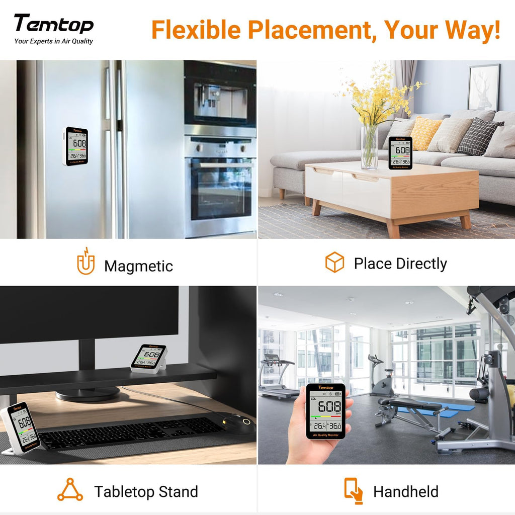 Temtop CO2 Monitor Indoor air Quality Monitor Portable CO2 Meter, CO2, Temperature, Humidity Home, Office or School