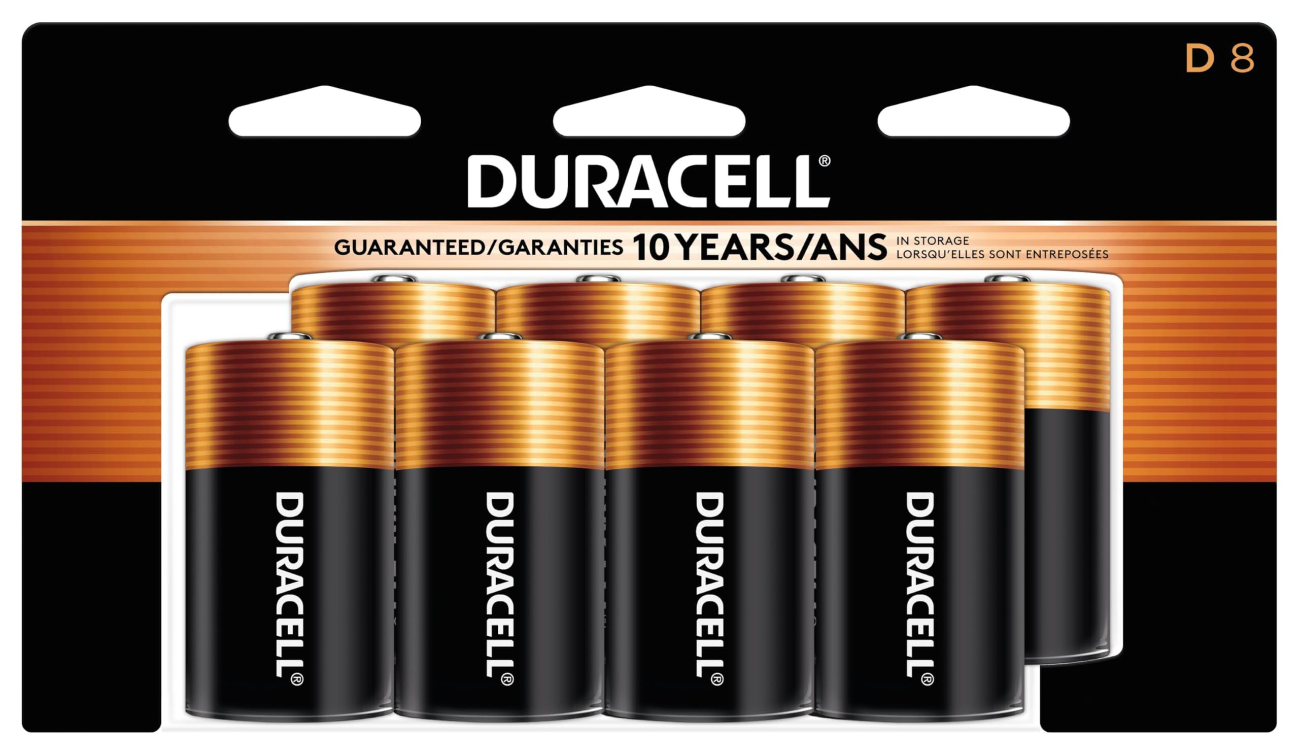 Duracell Coppertop D Batteries, 8 Count (Pack of 1), D Battery with Long-Lasting Power, All-Purpose Alkaline Battery for Household and Office Devices
