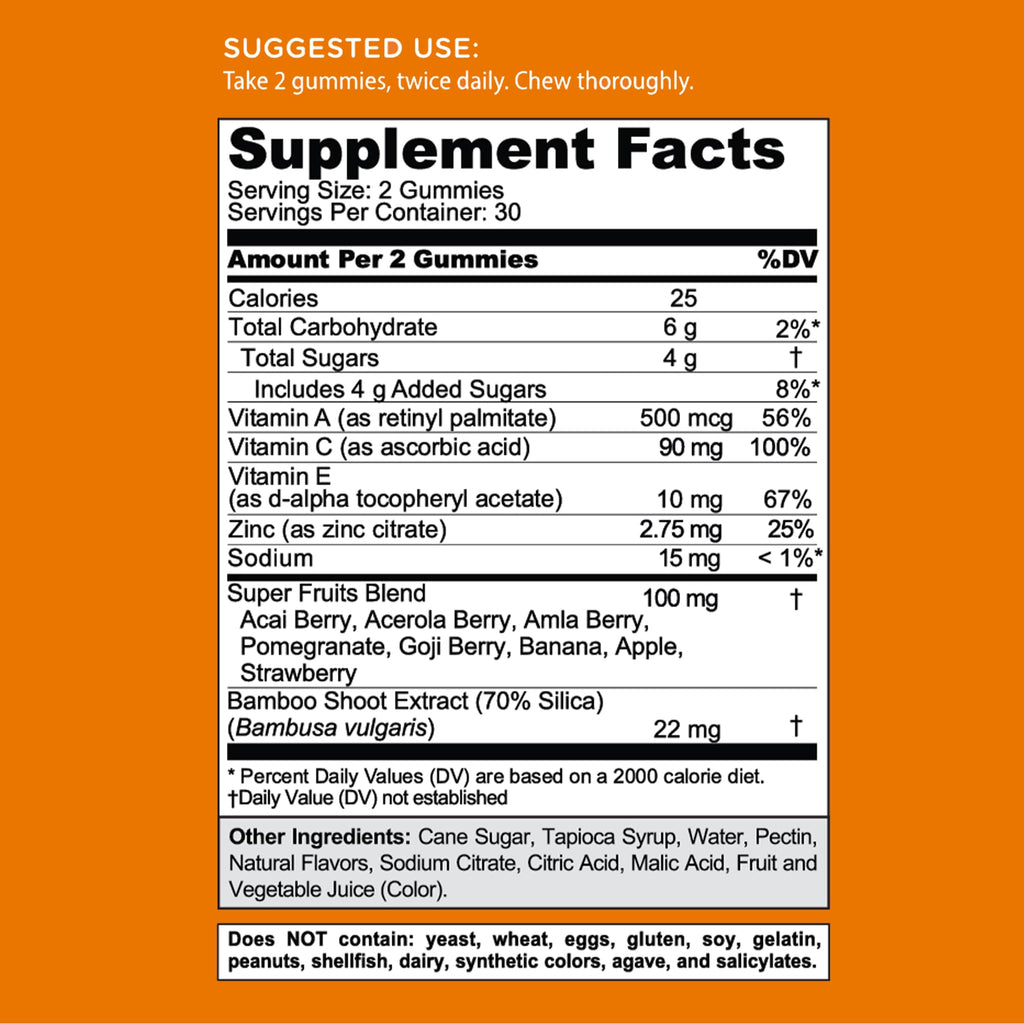 Goli Superfruits Beauty Gummies with Bamboo Silica - Vitamins A, C, E, Zinc - Collagen Support with Superfruit Blend - Vegan, Non-GMO, Gluten-Free - 60 Count (Pack of 3)