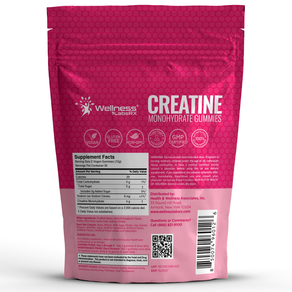 Creatine Gummies 5000mg, 30 Servings Creatine Monohydrate Gummies - Third-Party Tested Creatine for Women, Raspberry Flavor Creatine for Men, Muscle Growth, Strength, and Recovery - Pack of 1