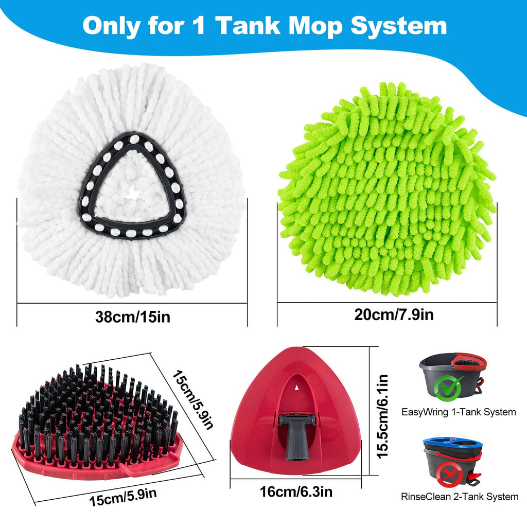 Mop Heads Replacements for Ocedar, Mop Replace Head for o Cedar Easywring 1 Tank, Spin Mop Replacement Head Mop Heads Include 4 Pack Spin Mop Refills, 1 Pack Scrubber Mop Head and 1 Mop Base