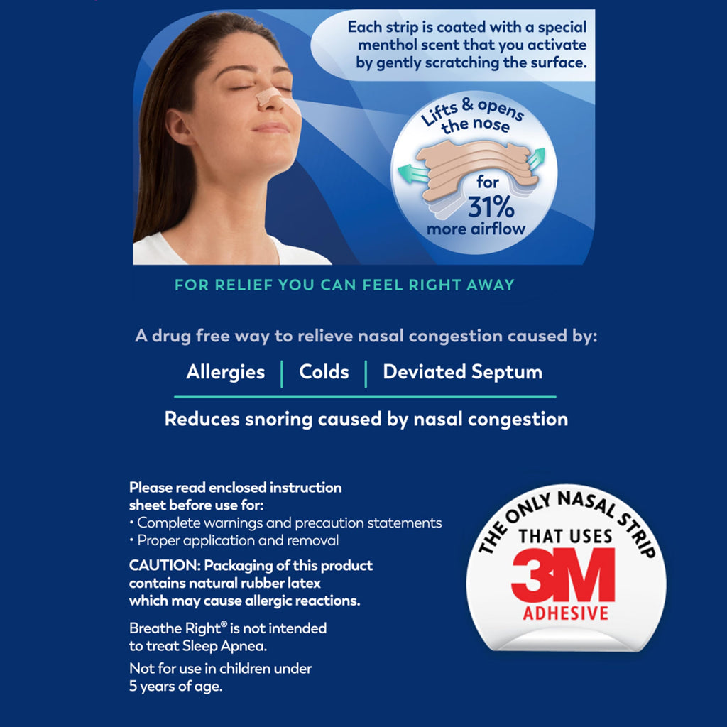 Breathe Right Extra Strength, Nasal Strips, Menthol Scent, Drug Free Nasal Congestion Relief for Better Breathing, Help Relieve Snoring, 26ct
