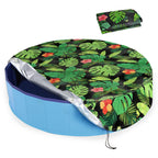 Docuwee Round Pool Cover 48", Foldable Kiddie Solar Cover Fit Dog Collapsible Swimming Pool, Pets Kids Bath Tub, Anti-UV Dustproof Safety Pool Covers, Monstera Deliciosa