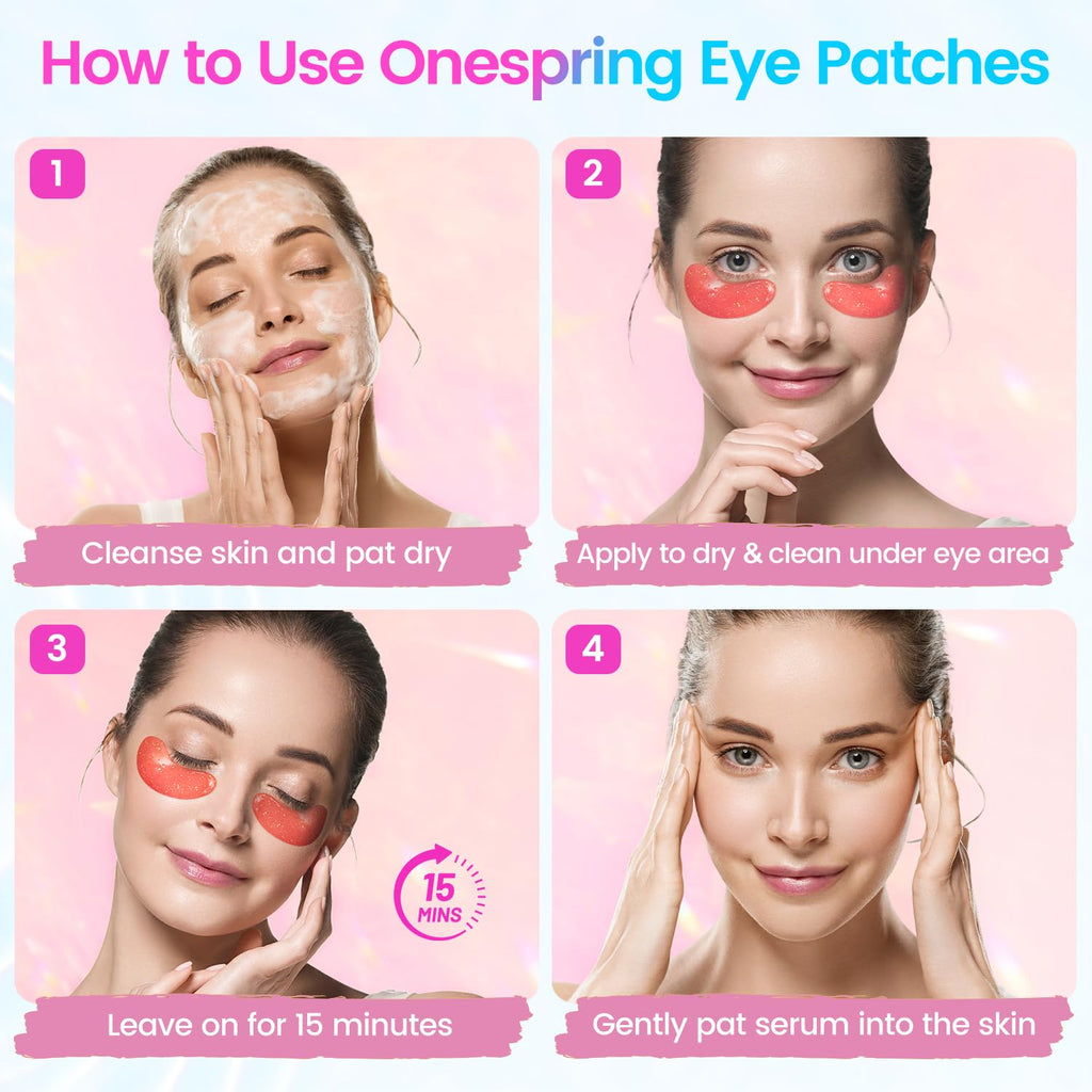 Onespring Eye Masks (48 Pairs) - Face Masks Skincare, Undereye Patches for Puffy Eyes, Dark Circles, Wrinkles, Collagen Eye Gels for Bridesmaid - Gifts for Women, Bachelorette Party Favors