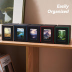 Mage Tech Card Deck Box for MTG Commander - Patented Design, Commander Display, Fits 100 Double-Sleeved Cards, 35pt Card Brick & Dice Tray - Black/Purple