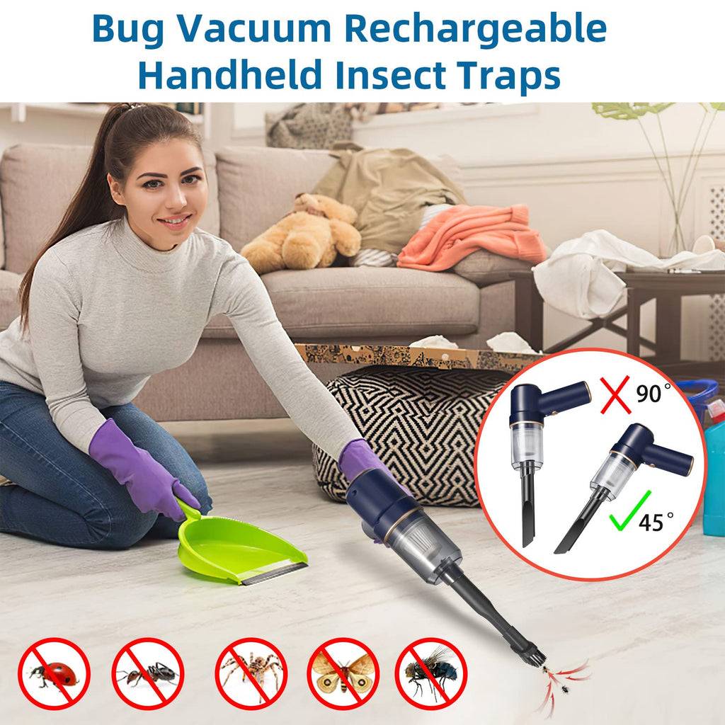 Bug Vacuum Catcher,Cordless Handheld Vacuum Cleaner Rechargeable Bug Catcher Strong Suction with Multifunctional Suction Nozzle for Home Office Insect Stink Bug Moth Spider and Car Cleaning Blue