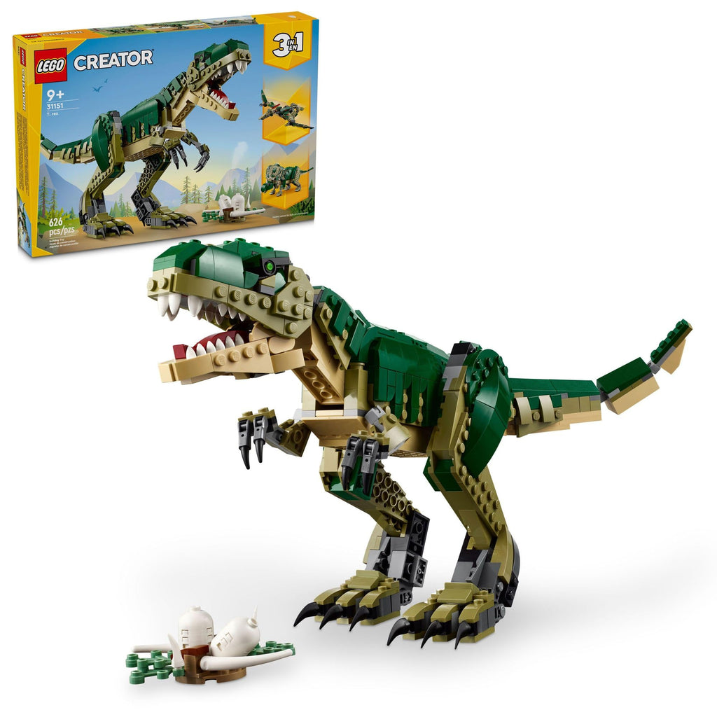 LEGO Creator 3 in 1 T Rex Toy - Dinosaur Toy Building Set for Kids, Boys & Girls, Ages 9+ - 3 Building Options, T-Rex to Triceratops to Pterodactyl - Gift Idea for Birthdays - 31151