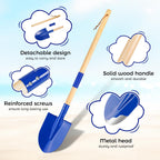 2 Pack Beach Shovels for Kids, 27.2" Long Detachable Kids Shovel with Wood Handle Metal Spade Sand Shovels for Digging Shoveling Sand Snow Gardening Tools Sandbox Toys for Kids Adults Gifts (Blue)