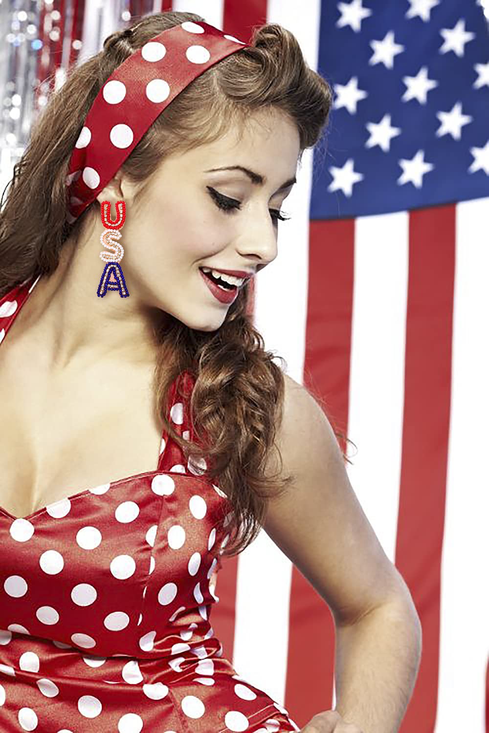 2 Pairs Fourth of July Earrings American Flag Patriotic Earrings for Women Beaded Star USA Tassel Drop Dangle Earrings 4th of July Independence Day Holiday Gifts