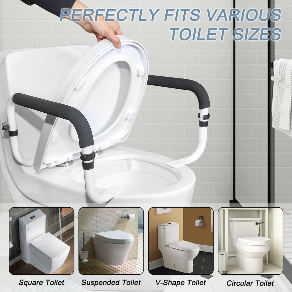 Toilet Safety Rail, Safety Frame for Toilet Seat, Toilet Grab Bar with Adjustable Width for Seniors Supports 350lbs (Black and White)