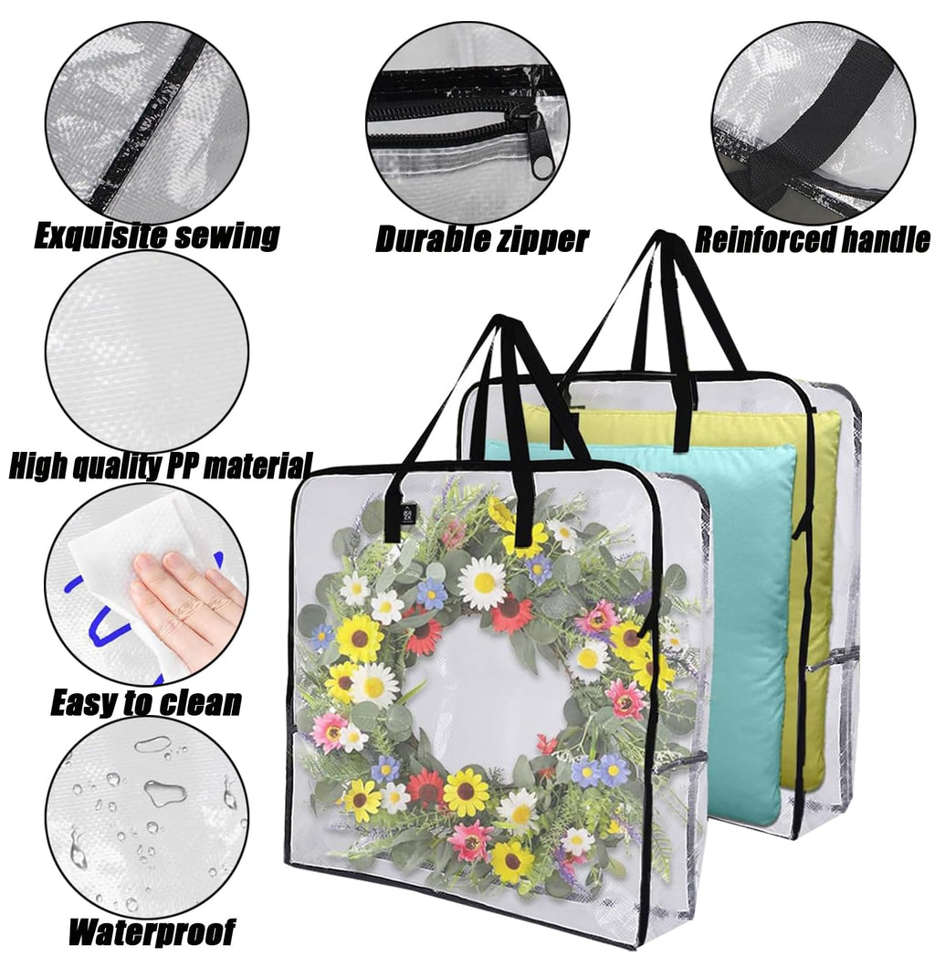 5 Pack Wreath Storage Bag, Summer, Christmas Decoration Garland Container, 30 Inch Clear Door Wreath Organizers, Moving Boxes, Packing Supplies for College