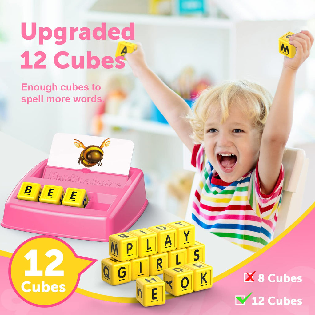 LIWIN LET'S GO! Toys for 3-8 Year Olds Girls, Matching Letter Spelling Games for Kids Ages 3-8 Preschool Learning Educational Toys for Kids Birthday Gifts for 3-8 Year Olds Girls Pink