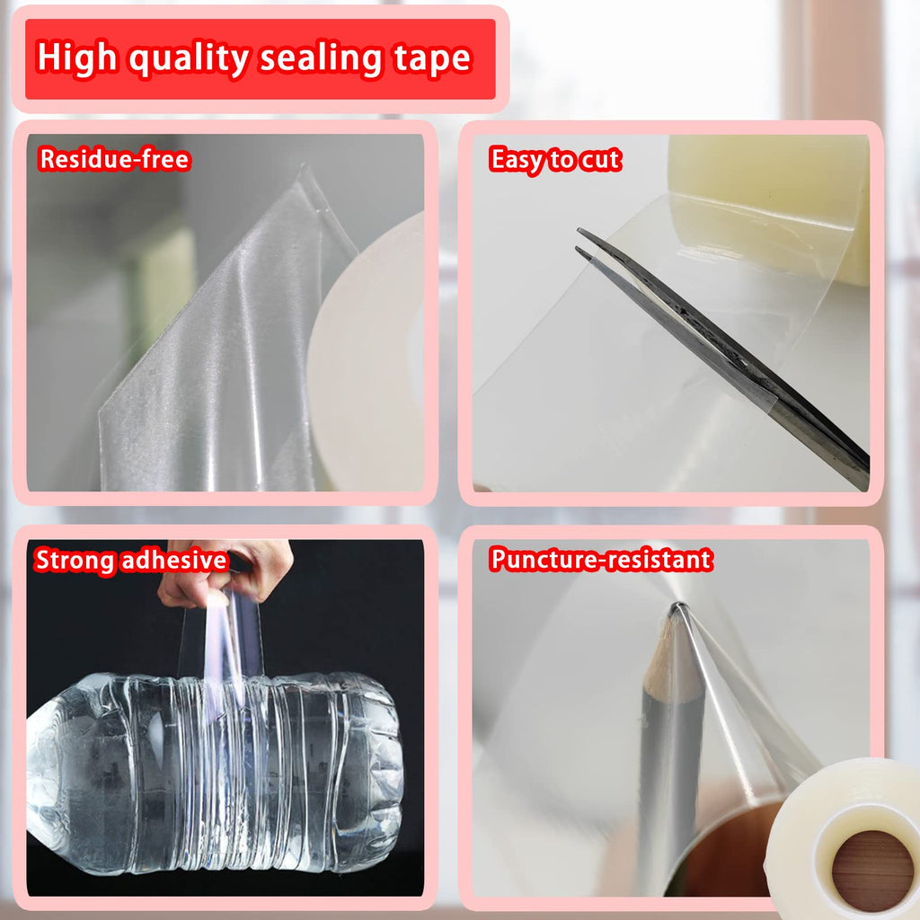 Birllaid Window Sealing Tape, Window AC Sealing Tape,3 Pack-2 inch x55Yards(165 FT) Total165yds (495 FT), No Residue, Clear