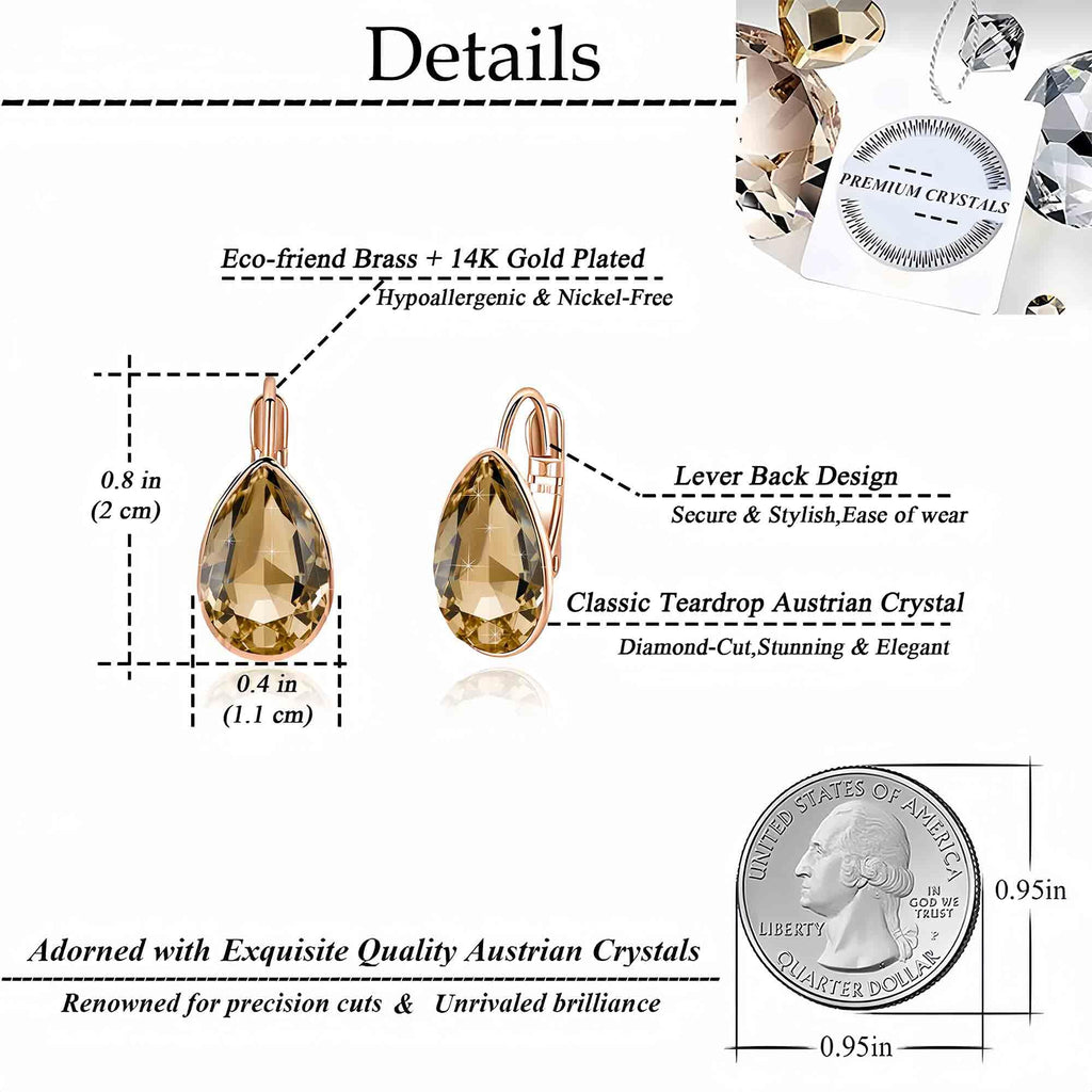 EVEVIC Austrian Crystal Teardrop Leverback Drop Earrings for Women