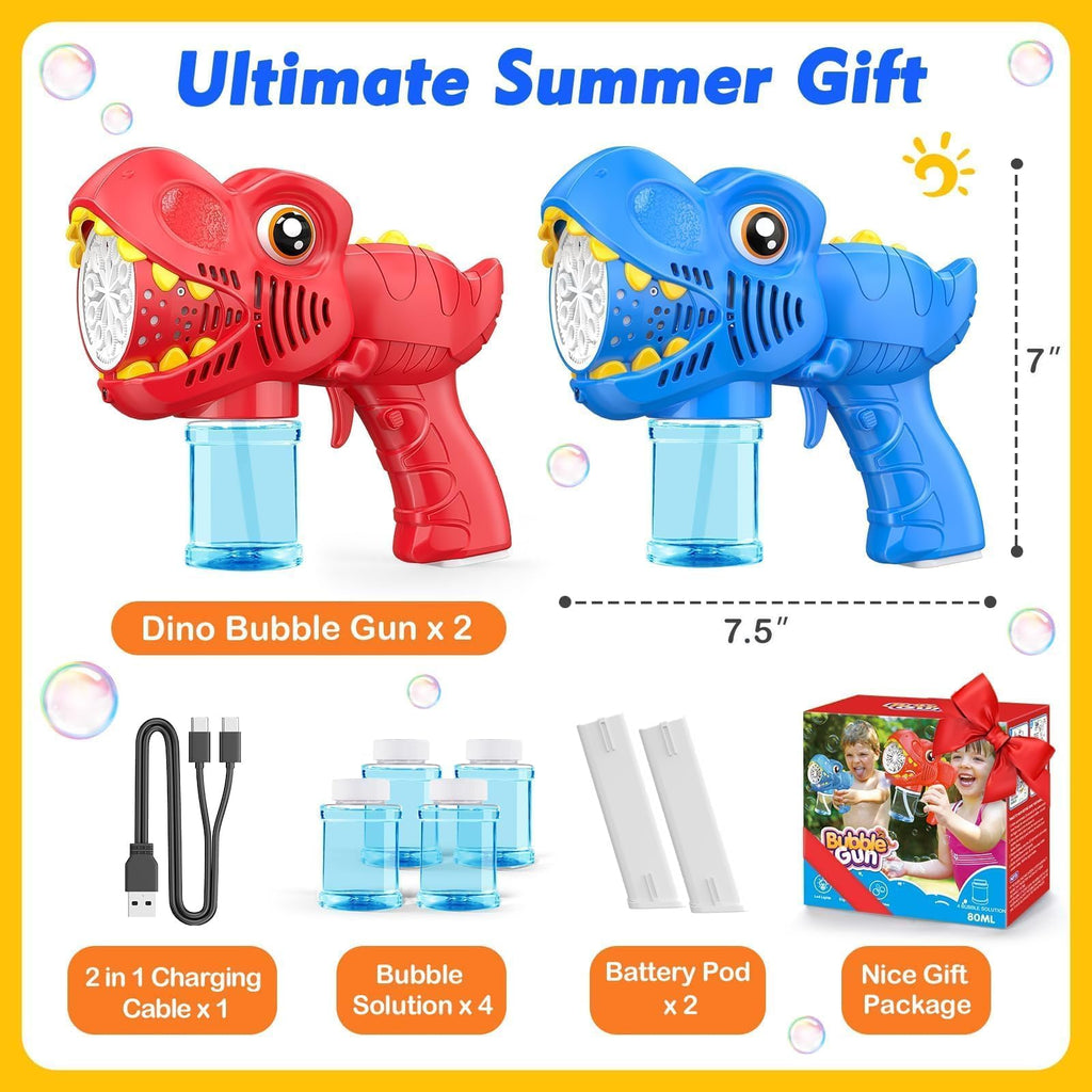 Yunaking Bubble Machine Gun 2 Pack Rechargeable Kids Toys Gift Ages 3-5 4-8