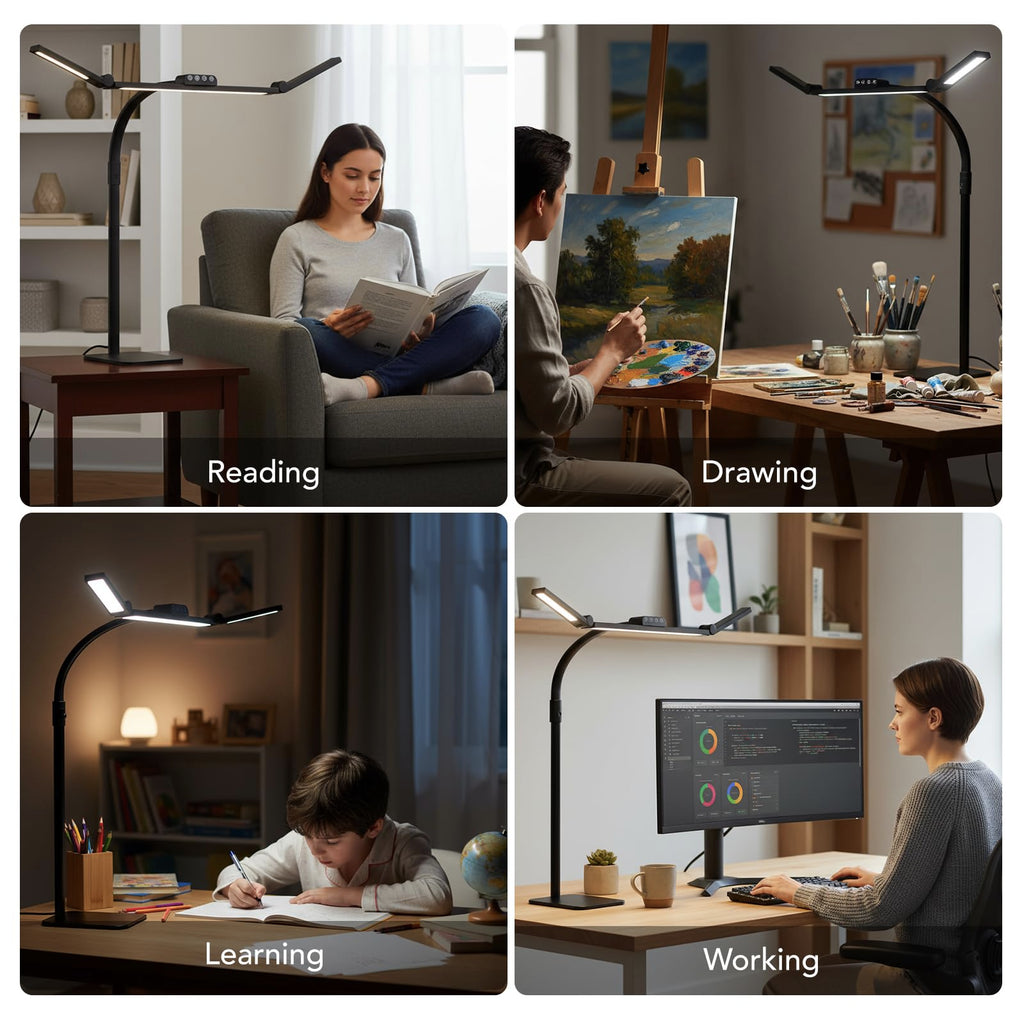 Galnolt LED Desk Lamp for Home Office with Base, 28.2" Adjustable Gooseneck Swing Arm Ultra Bright Desk Light, Dimmable Architect Table lamp for Desktop Computer Light, Reading, Study, Workbench