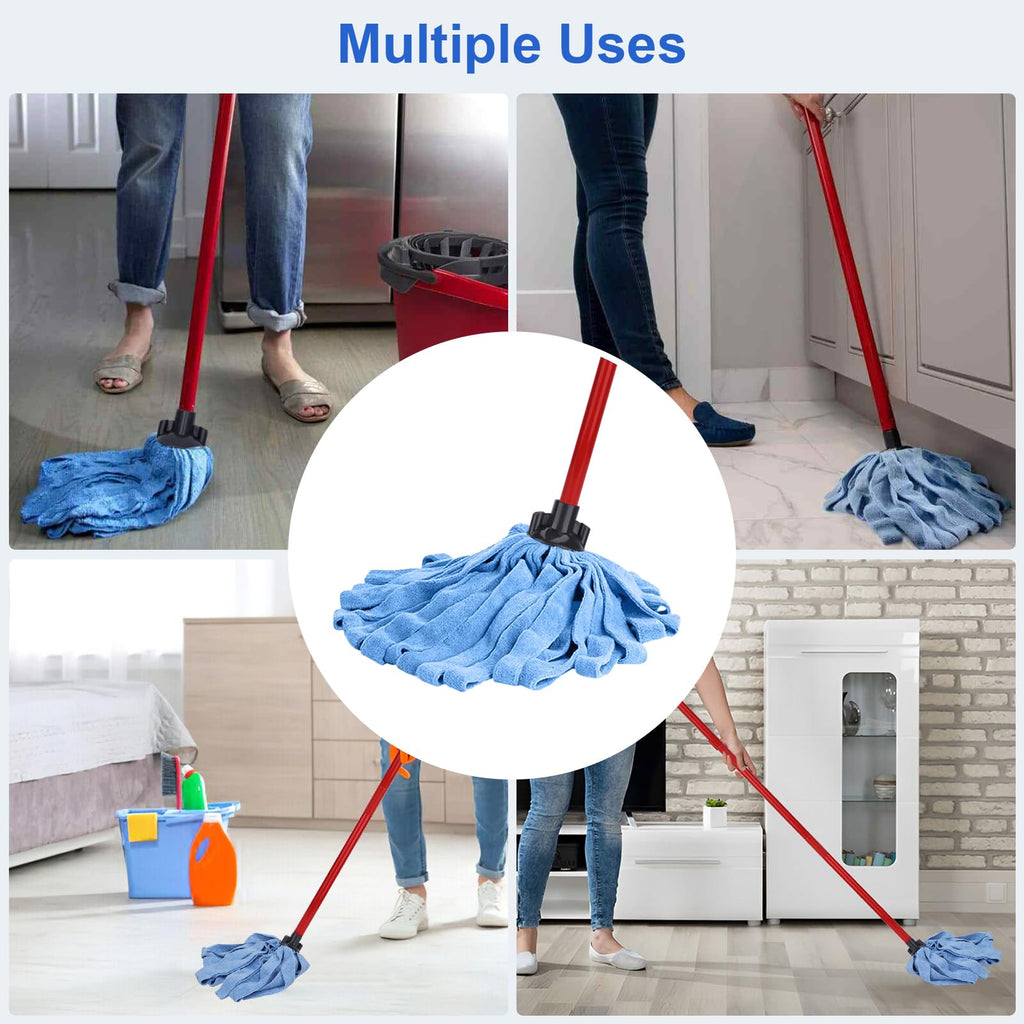 Microfiber Mop Cloth Heads Replacements: One Mop Handle with Two Blue Microfiber Cloth Heads Compatible with All Standard US Threading Pole