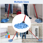 Microfiber Mop Cloth Heads Replacements: One Mop Handle with Two Blue Microfiber Cloth Heads Compatible with All Standard US Threading Pole