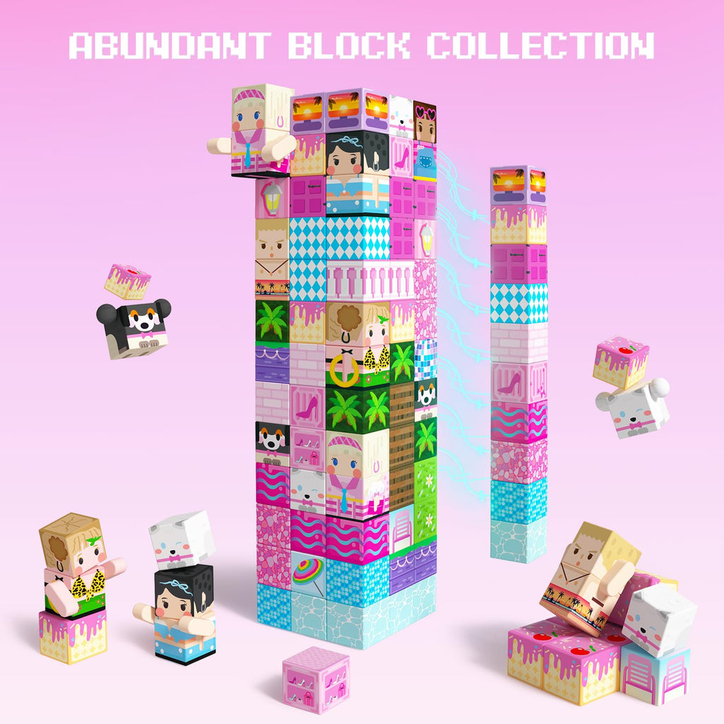 GobiDex 100PCS Magnetic Blocks Princess Building Toys for Girls 3+, Magnet Pink Castle STEM Sensory Playsets for Toddler Kids Birthday Gifts