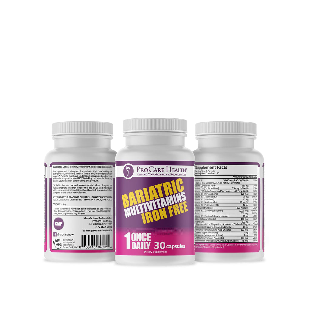 Procare Health Bariatric Multivitamin with Iron Free (30 Fast Dissolving Veggie Capsule) - Bariatric Vitamins for Gastric Sleeve & Gastric Bypass, Bariatric Multivitamin Without Iron (1 Month Supply)*