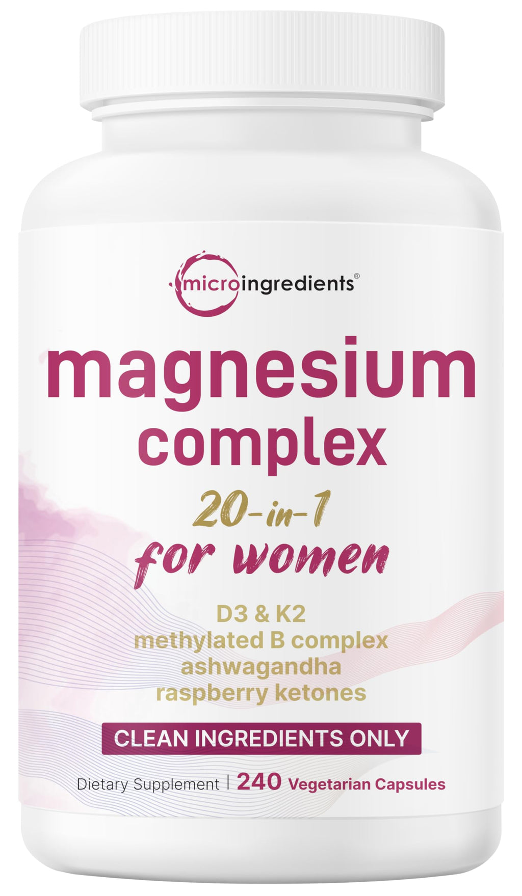 Magnesium Complex for Women | Glycinate, Citrate & More – 20-in-1 Formula with D3, K2 (MK-7), B6 (as P5P) & Ashwagandha | 240 Vegetarian Capsules, Filler Free, Non-GMO