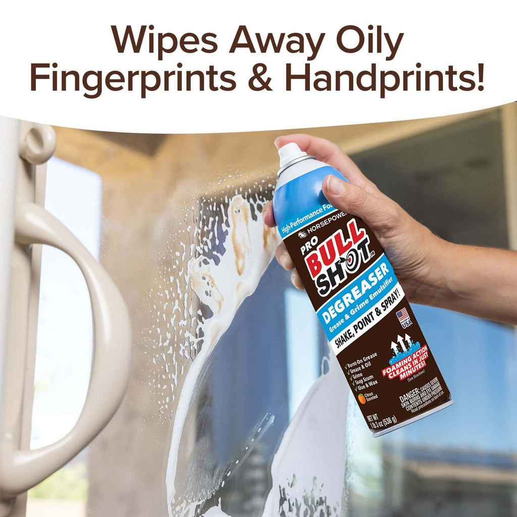 Bull Shot Degreaser Pro, Foaming Degreaser & Grime Remover, Heavy-Duty, AS SEEN ON TV, Residue-Free, Shake, Point & Spray, Emulsifies Grease, Oil Splatters, Glue, Tape Residue & More - Made in the USA