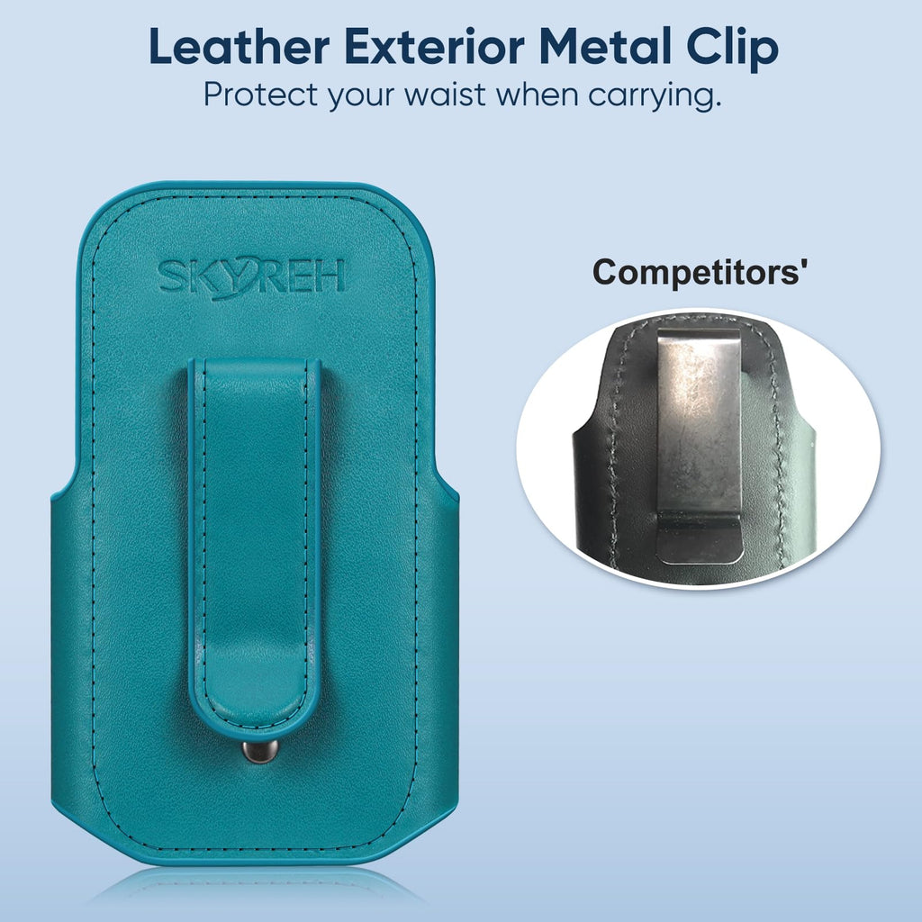 SKYREH Stethoscope Holder Clip, PU Leather Stethoscope Hip Holder Lightweight Portable Holster for Physicians, Nurses, EMT, Medical Nursing Students, for 3M Littmann & Most Stethoscope, Caribbean Blue