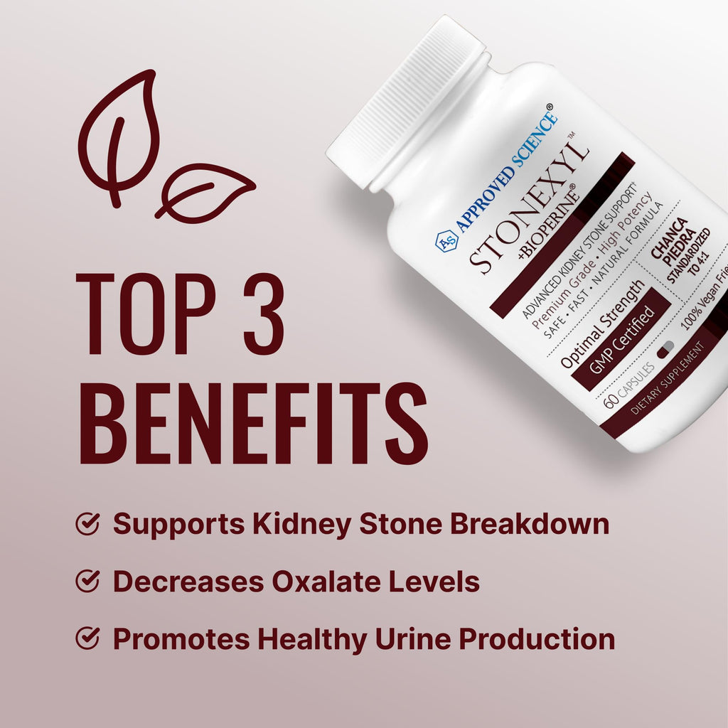 Approved Science Stonexyl - Herbal Support for Kidney Stones - 180 Capsules - Chanca Piedra - High Absorption - 3 Month Supply - Vegan
