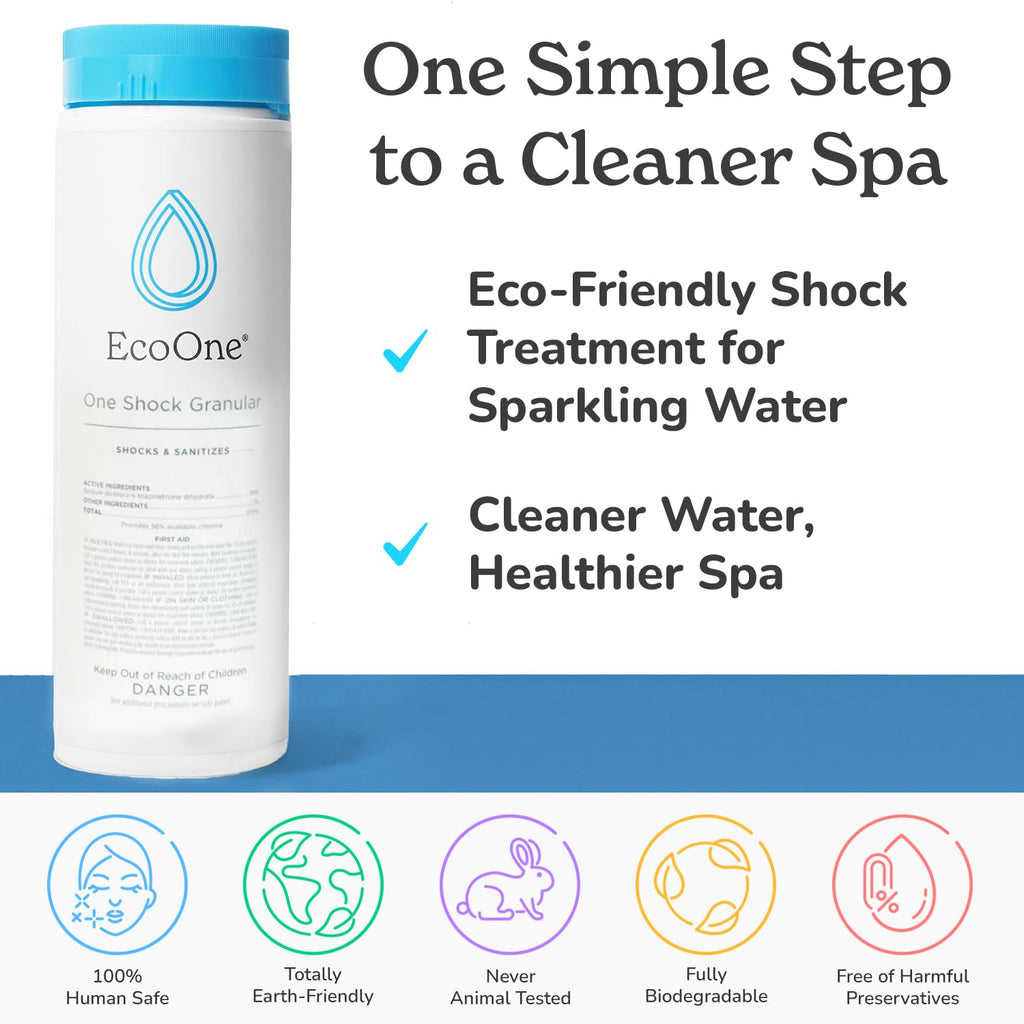 One Shock Granular by EcoOne | Self-Dissolving Hot Tub Shock Treatment Chlorine Granules | Daily or Weekly Spa Shock & Sanitation | Sodium Dichloro-Triazinetrione Dihydrate (55% Chlorine), 2 Lb