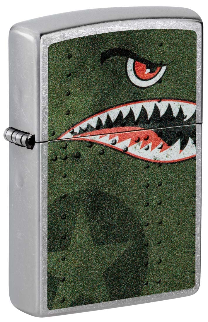 Zippo Lighter: Fighter Plane Nose Art, Shark Teeth - Street Chrome 81421