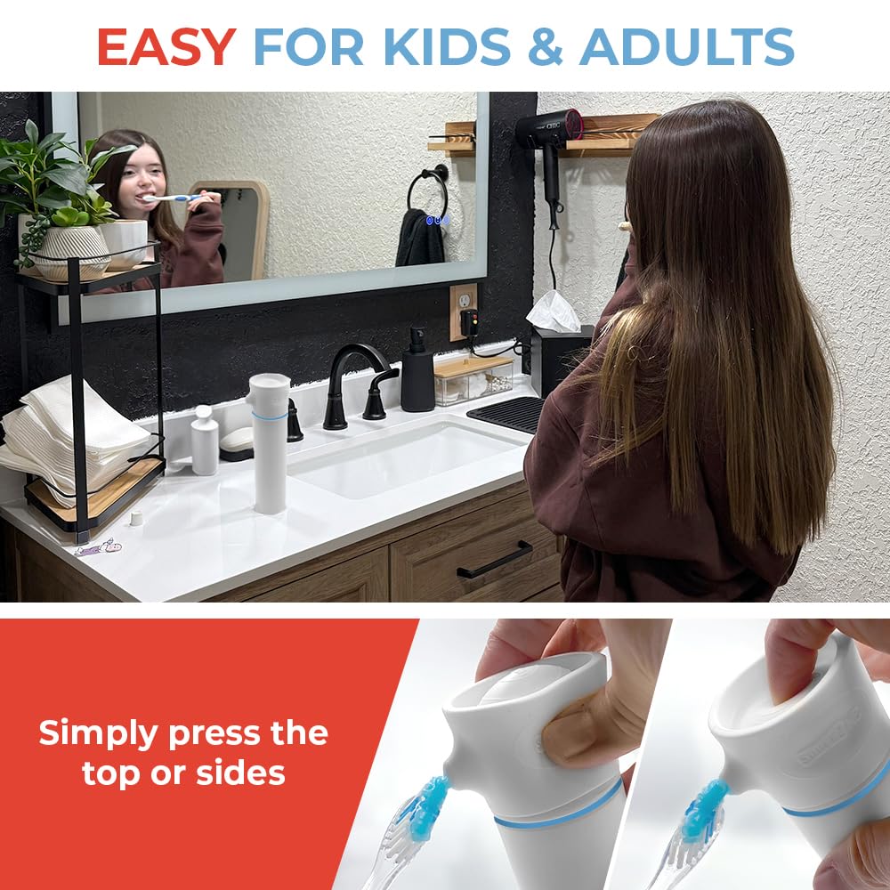SqueezMe EasyPump Toothpaste Dispenser System - No-Mess Toothpaste Dispenser for Kids, Adults, Families - Hygienic Design & Easy One-Hand Use - Organizers & Accessories for Bathroom - Universal Fit
