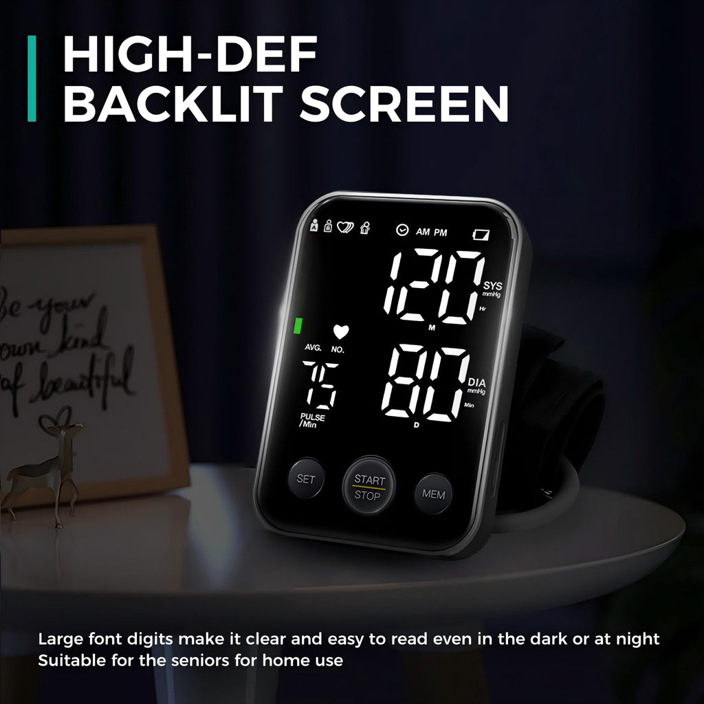Oklar Blood Pressure Monitor Upper Arm Monitors for Home Use BP Machine Sphygmomanometer with 2x120 Reading Memory Adjustable Arm Cuff 8.7"-15.7" Large Display with LED Background Light Storage Bag