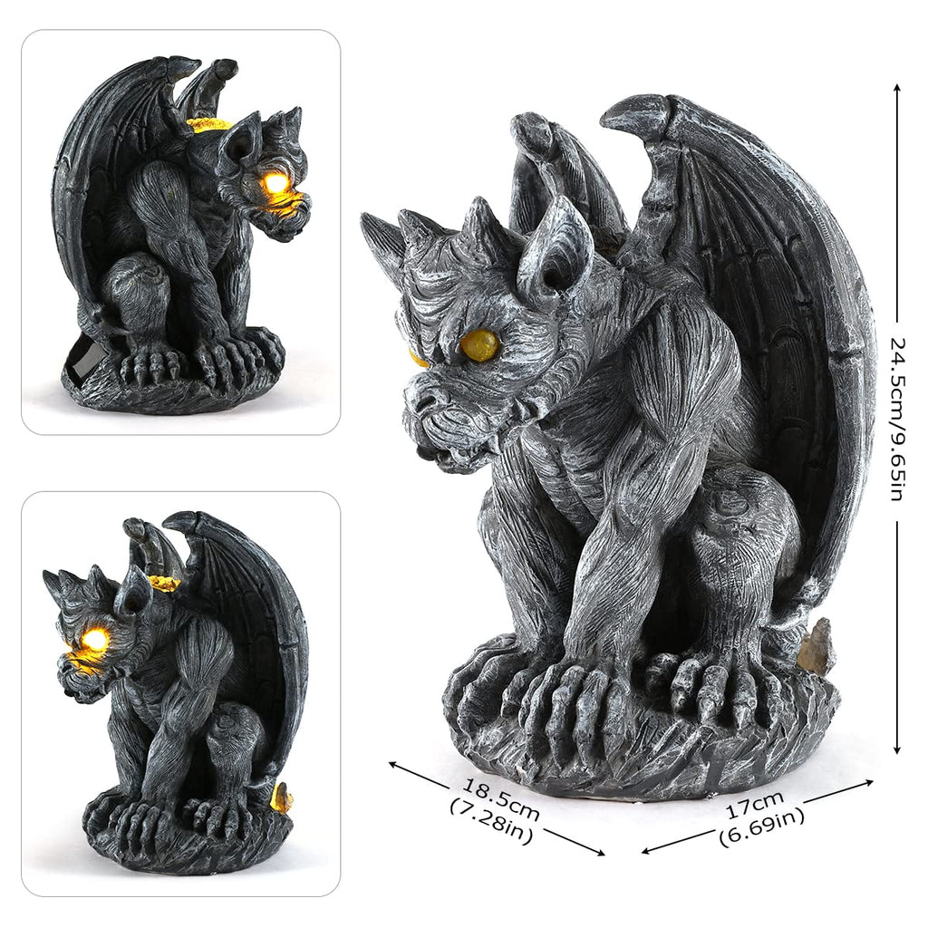 MIBUNG Large Winged Gargoyle Statue with Solar Lights Outdoor Decor, Sitting Gargoyle Monster Dragon Garden Guardian Gothic Creep Scary Sculpture, Patio Yard Lawn Decorations, Valentine's Day Gift