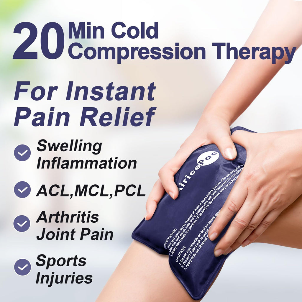 AiricePac Ice Packs for Injuries Reusable, 10”x 14”Gel Cold Pack for Knee Neck Shoulder Ankle Elbow Hip Back Pain Relief, Cold Compress Therapy for Swelling, Bruises, Surgery, 10”x 14”, Blue