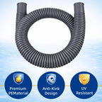 Btanadi 1.5" x 59" Above Ground Pool Hoses Heavy Duty, Replacement Hose Leak-Proof for Filter Pumps & Salt Systems, Pool Hoses for Above Ground Pools with 8 Metal Clamps（Gray,4Pcs)