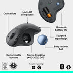 Logitech Ergo M575S Wireless Bluetooth Trackball Mouse - Graphite Blue Ball